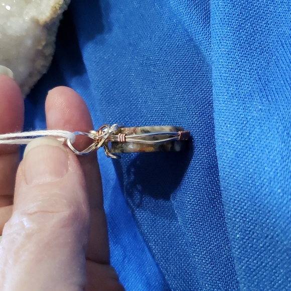 1" Crazy Lace Agate Wire Wrapped Pendant - Picture 5 of 7